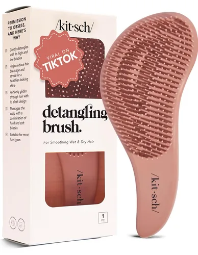 Vista 10 de Kitsch Cepillo desenredante - Cepillo suave para todo tipo de cabello - Negro Flexible Bristles for All Hair Types - Dry or Wet Detangling Hair