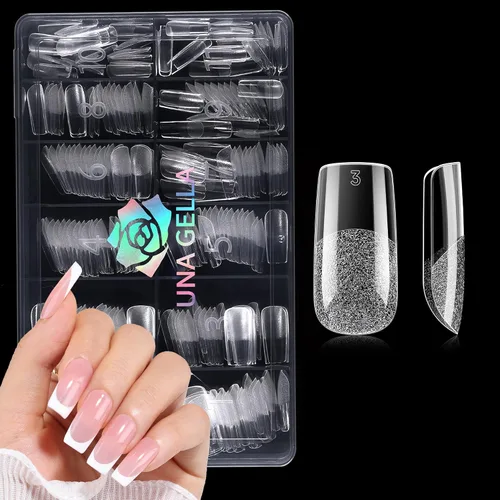 Vista 14 de UNA GELLA Puntas de uñas de almendra, puntas de uñas de gel de almendra cortas preformadas, 240 unidades, uñas postizas de gel suave de cobertura