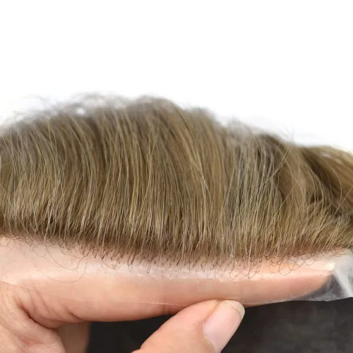 Vista 3 de Tupé de piel ultrafina para hombres Piezas de pelo Sistema de reemplazo Real Cabello humano Piezas para hombres Toupee Protesis Capilar Para Hombre