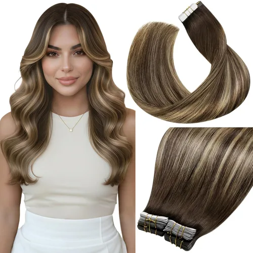 Vista 49 de LaaVoo Extensiones adhesivas de cabello humano real, color negro azabache, extensiones de cabello humano liso y sedoso, 10 pulgadas, 20