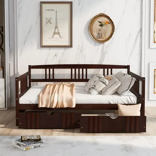 Vista 3 de MERITLINE Sofá cama de tamaño matrimonial, sofá cama de madera con cajones, sofá cama con cajones de almacenamiento matrimonial, sofá cama de doble