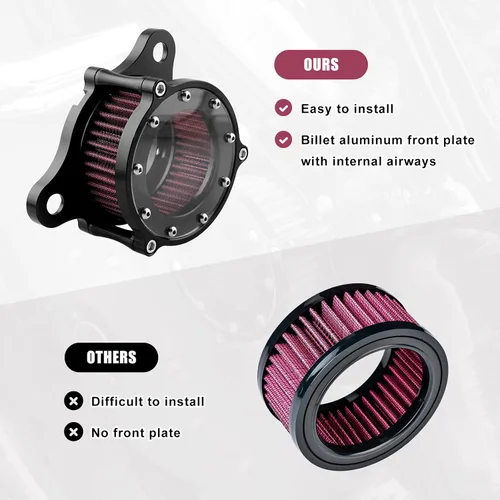 Vista 4 de Sporacingrts Filtro de aire para motocicleta CNC limpiador de aire negro Filtro de entrada Compatible con Sportster Police XL883P