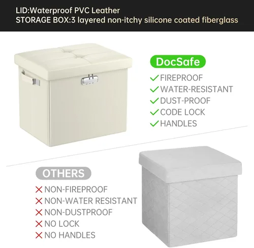 Vista 8 de DocSafe Otomana de almacenamiento con cerradura, caja de almacenamiento plegable de 17 pulgadas resistente al fuego y al agua con asas, segura