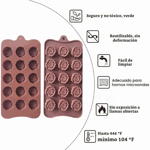Vista 3 de Paquete de 2 moldes de silicona para el día de San Valentín, moldes de caramelo de chocolate, moldes de rosa para hornear, bandeja de silicona