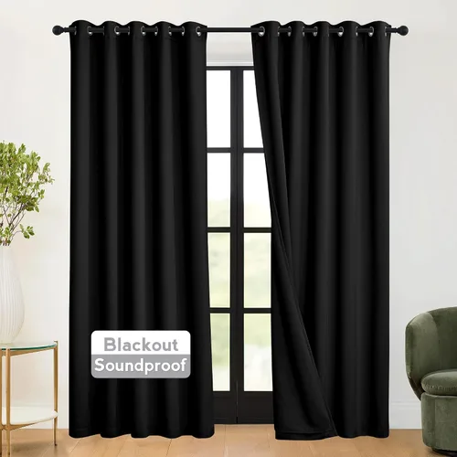 Vista 37 de RYB HOME - Cortinas con cancelación de ruido de 63 pulgadas de largo, juego de 2 paneles, 3 capas totales, cortinas opacas, insonorizadas