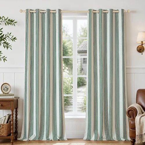 Vista 51 de DriftAway Chris Linen - Cortinas opacas con capa térmica y reductora de sonido, 63 pulgadas de largo para dormitorio, cortinas estampadas a rayas