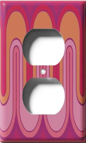 Vista 2 de Placa decorativa de salida - Ondas retro rojas - Receptáculo doble dúplex