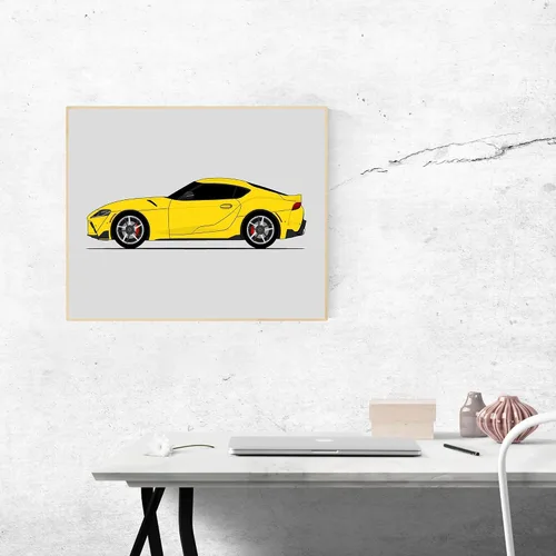 Vista 8 de Custom Car Posters Handmade Poster compatible with Toyota Supra (2020-Present) A90 MK5 (Side Profile) Print Wall Art Décor - 8x10 Metallic Print