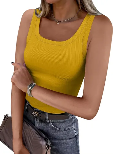 Vista 15 de ANRABESS - Camiseta sin mangas de cuello redondo para mujer, bonita, acanalada, ajustada, prenda básica de verano Negro