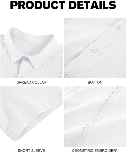 Vista 3 de Ryannology Guayabera - Camisas de lino de manga corta con botones para hombre, estilo casual, playa, campamento cubano, camisa mexicana para hombre
