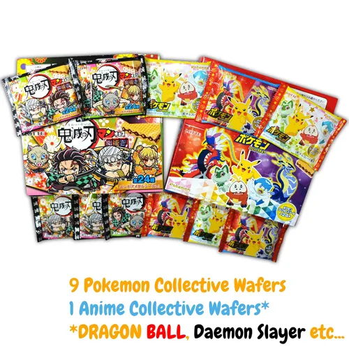 Vista 2 de DagashiyaBox Surtido de golosinas japonesas, caja de oblea de calcomanías colectivas de anime con 9 obleas de Pokémon, 1 como Daemon Slayer