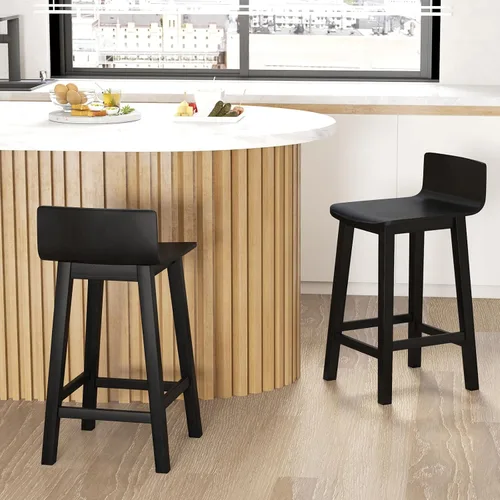 Vista 2 de Giantex Juego de 2 taburetes de bar de 24.5 pulgadas, taburetes de bar de altura de mostrador con respaldo bajo y reposapiés, sillas de comedor