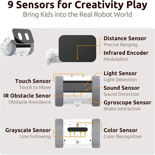 Vista 4 de WhalesBot Pubbo Air - Robot interactivo inteligente para niños, voz/táctil/aplicación/control remoto, codificación modular/rasguño, robótico