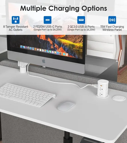Vista 3 de ANNQUAN Receptáculo Emergente de Encimera de 3" con 4 Puertos USB Cargador Inalámbrico de 15W, Entrega de Energía Máxima de 20W Receptáculo Blanco