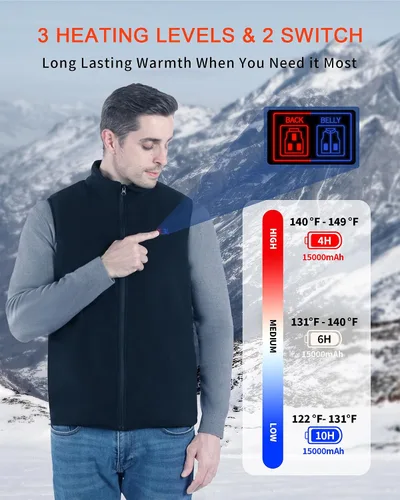 Vista 3 de Chaleco térmico para hombres y mujeres, chaleco térmico de forro polar con batería de 7.4 V, chaleco eléctrico ligero con aislamiento