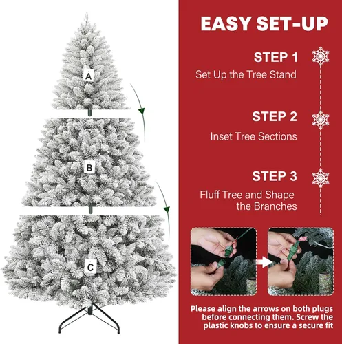 Vista 4 de Hykolity - Árbol de Navidad artificial preiluminado de 7.5 pies, con nieve artificial y 450 luces led multicolores, 10 modos, 1446 puntas de ramas