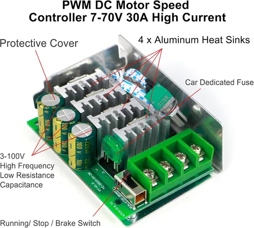 Vista 3 de RioRand Interruptor controlador de velocidad del motor de 7-70V PWM DC 30A