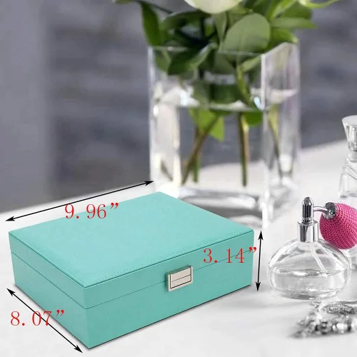 Vista 3 de Joyero, organizador de joyas de doble capa, organizador de almacenamiento de joyas de viaje para mujeres y niñas, regalo verde