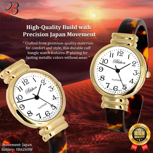 Vista 4 de Blekon Collections - Reloj de pulsera para mujer, redondo, ovalado, rectángulo, con forma de caja acrílica, diseño de concha de tortuga