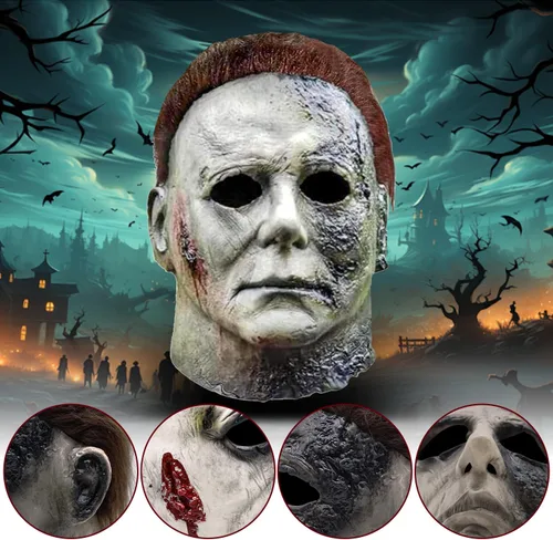 Vista 3 de Máscara de Michael Myers para adultos, máscara aterradora de Halloween, cara de terror para Halloween, mascarada, cosplay, fiesta, disfraz de miedo