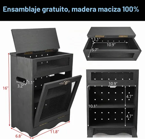 Vista 3 de Ikee Design Caja de Almacenamiento de Madera de Ensamblaje Libre para Encimera de Papas y Cebollas, Gabinete de Encimera, Cajas de Pan de Madera