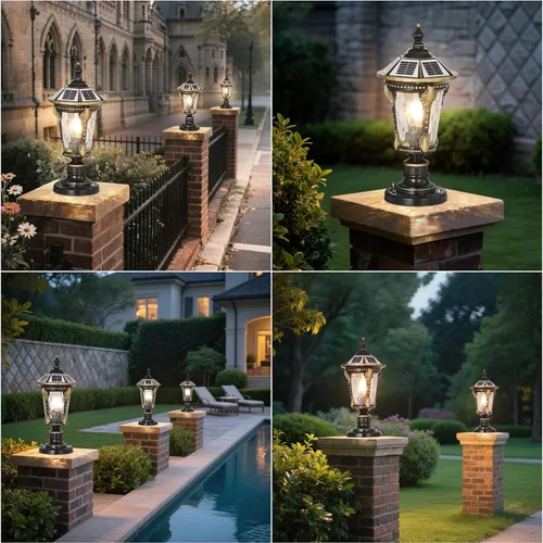 Vista 5 de Luces solares para postes de 15.75 pulgadas para exteriores, modernas lámparas de pilar de columna, farol LED de poste alimentado por energía solar
