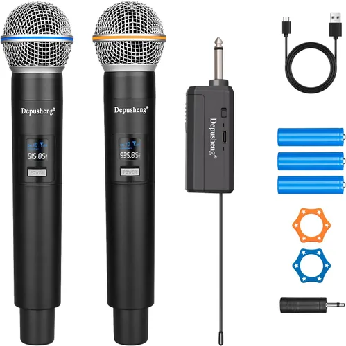 Vista 9 de Depusheng Micrófono inalámbrico, micrófono recargable, micrófono inalámbrico dinámico de mano para cantar karaoke, boda, DJ, fiesta, discurso