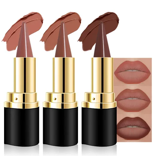 Vista 24 de evpct Combo de delineador de labios metálico rosa brillante y lápiz labial, lápiz labial con punta de cono para mujer, de larga duración