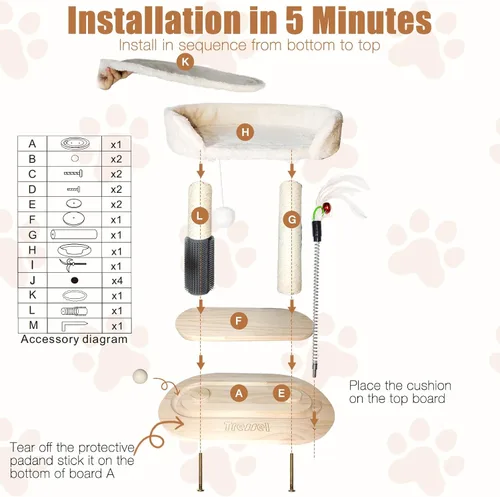 Vista 6 de Torre de árbol pequeño para gatos, poste rascador para gatos de 16.5 pulgadas de alto con cama, árbol para gatos 6 en 1 con cepillo de aseo