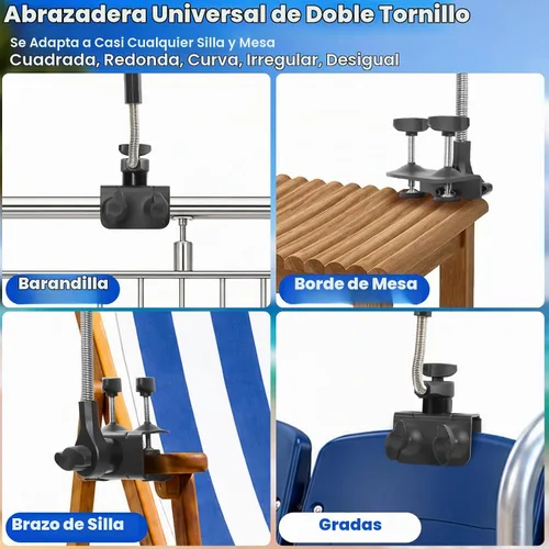 Vista 4 de Sombrilla de playa, paquete de 2 paraguas para silla de 48.7 pulgadas con abrazadera ajustable de 360°, protección UV, sombrilla grande para silla