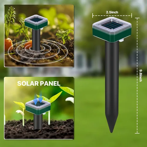 Vista 5 de Tirgo Repelente de topos con energía solar para césped, repelente de serpientes para patio, trampa repelente de troncos de marmota, ultrasónico
