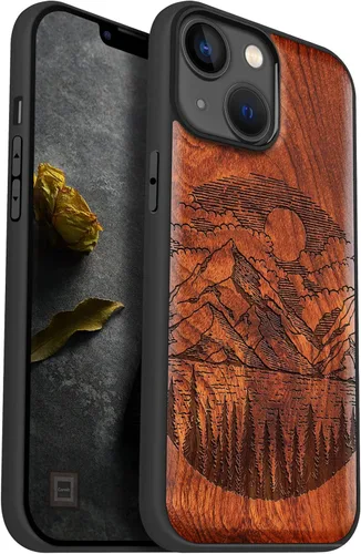 Vista 10 de Carveit Funda magnética de madera para iPhone 14 [madera natural y TPU suave negro] Funda protectora de madera única y elegante a prueba de golpes