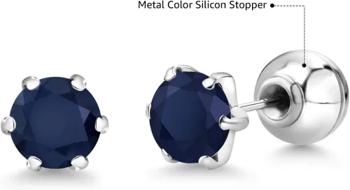 Vista 6 de Gem Stone King Aretes de zafiro azul platino para mujer (2.20 unidades, piedra natal de piedras preciosas, redondos, 0.236in), Metal Piedra