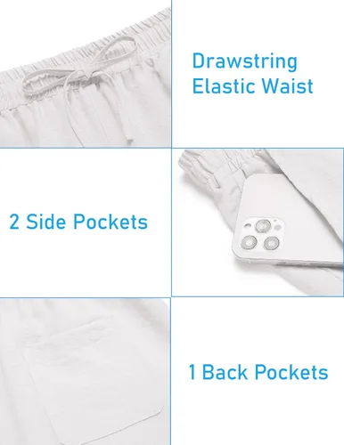 Vista 8 de COOFANDY Conjunto de lino de 2 piezas para hombre, camisa Henley, manga corta y pantalones cortos, trajes a juego para yoga y playa