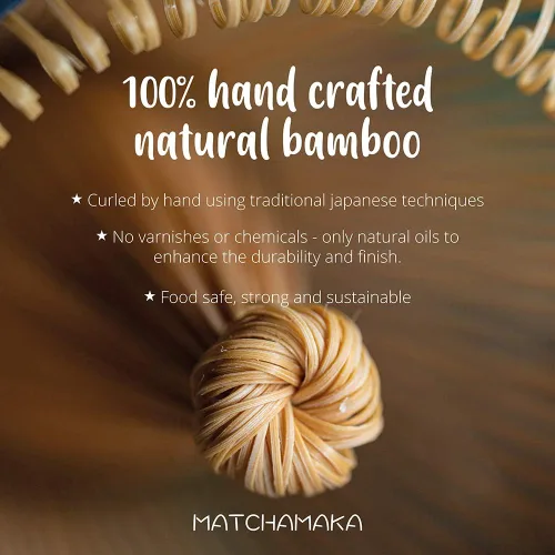 Vista 5 de Batidor de té verde matcha prémium – 100 puntas – MATCHAMAKA tradicional japonés de bambú matcha – té verde, leche matcha, polvo ceremonial matcha