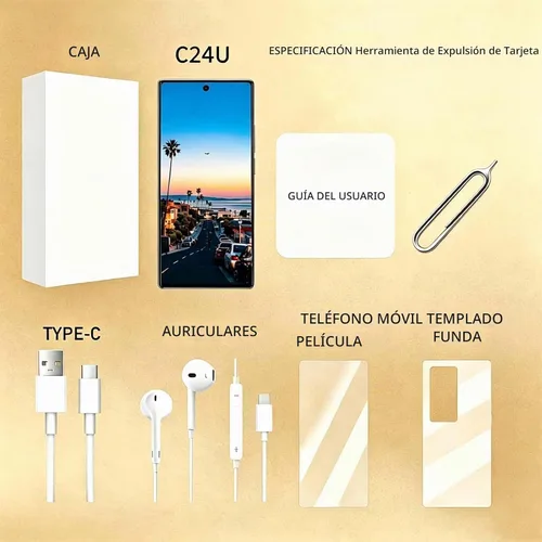 Vista 8 de Teléfonos C24 Ultra Desbloqueados Android 14 Smartphone 8GB+256GB (color anaranjado (Orange Color)