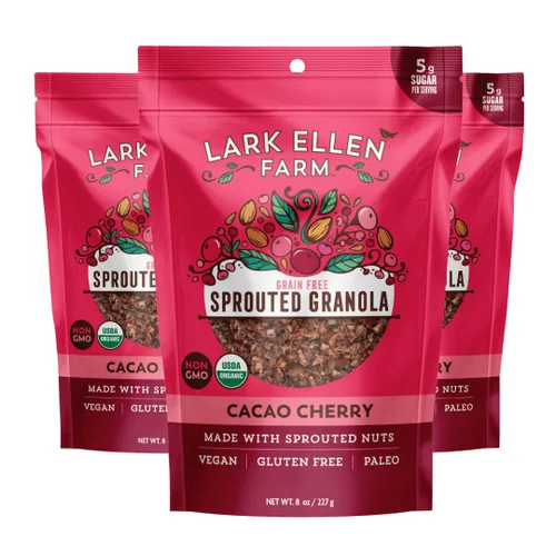 Vista 15 de Lark Ellen - Mordeduras sin granos Vanilla Cinnamon, Cacao Cherry, and Berrylicious sprouted grain-free clusters, Certified Organic, Vegan