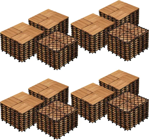 Vista 13 de Yaheetech 27 piezas de baldosas de madera dura entrelazadas para terraza de patio Acacia, baldosas de piso de madera impermeables para patio