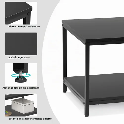 Vista 7 de SUPER DEAL - Mesa de café industrial de 2 niveles con estante de almacenamiento para apartamento pequeño, sala de estar, mesa auxiliar rectangular