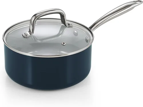 Vista 10 de Cook N Home Cacerola clásica antiadherente de cerámica de 1.5 cuartos de galón con tapa de vidrio, sartén de cocción de avena para sopa de leche
