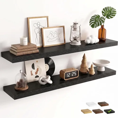 Vista 10 de Marsmiles 9.3 Inch Floating Shelves for Wall 2 Pack, 9.3" D Wood Grain Bathroom Shelves Black Finish