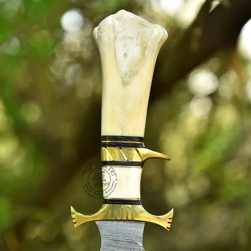Vista 7 de Cuchillo de caza Bowie de acero de Damasco hecho a mano, cuchillo de supervivencia y caza de hoja fija, camping, bushcraft, regalo para hombres