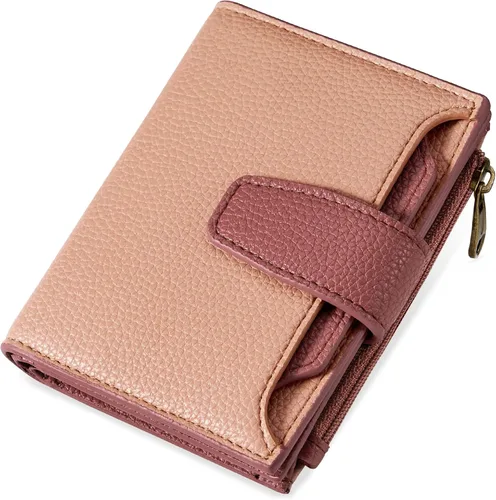 Vista 10 de Airkit Cartera para mujer, pequeña cartera de cuero para mujer, plegable, compacta, con bloqueo RFID, tarjetero de crédito, mini bolso de viaje
