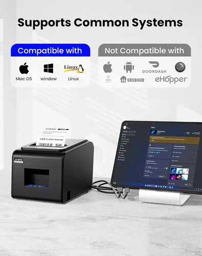 Vista 8 de Impresora de Recibos Térmica vretti, Impresora Térmica Directa de 3'1/8 80mm con USB Serial LAN Port - Impresora POS de Cocina con Soporte