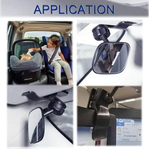 Vista 7 de JONMON Espejo retrovisor interior automotriz para bebé, pequeño clip ajustable orientado hacia atrás del asiento retrovisor, clip convexo