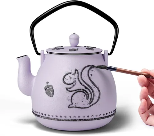 Vista 25 de Toptier Tetera con Infusor Extraíble, Hervidor de Té de Hierro Fundido Apto para Estufa, Diseño Cilíndrico de Geometría Sólida, Tetera Recubierta
