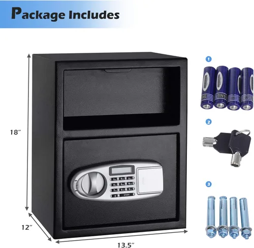 Vista 6 de S AFSTAR Caja fuerte digital con llaves de emergencia y ranura de depósito, caja de seguridad electrónica para dinero en efectivo, joyas
