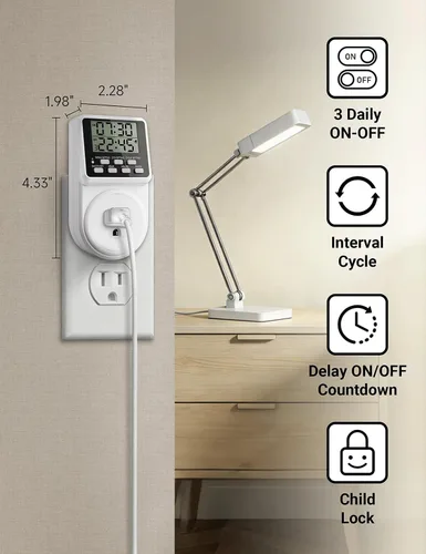 Vista 7 de Techbee Enchufe temporizador intermitente digital de ciclo de repetición infinita para toma de corriente, interruptor de alimentación programable