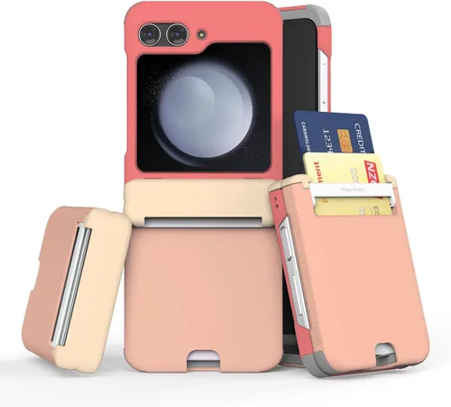 Vista 28 de para Galaxy Z Flip 5 Funda con 2 ranuras para tarjetas, funda rígida delgada y resistente con protección de bisagra, funda completa con protección