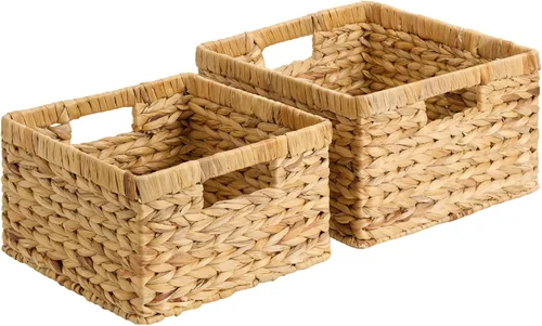 Vista 17 de StorageWorks Cesta de mimbre con asa, cestas de almacenamiento de mimbre para organizar, cestas de almacenamiento decorativas para estantes, cuerda